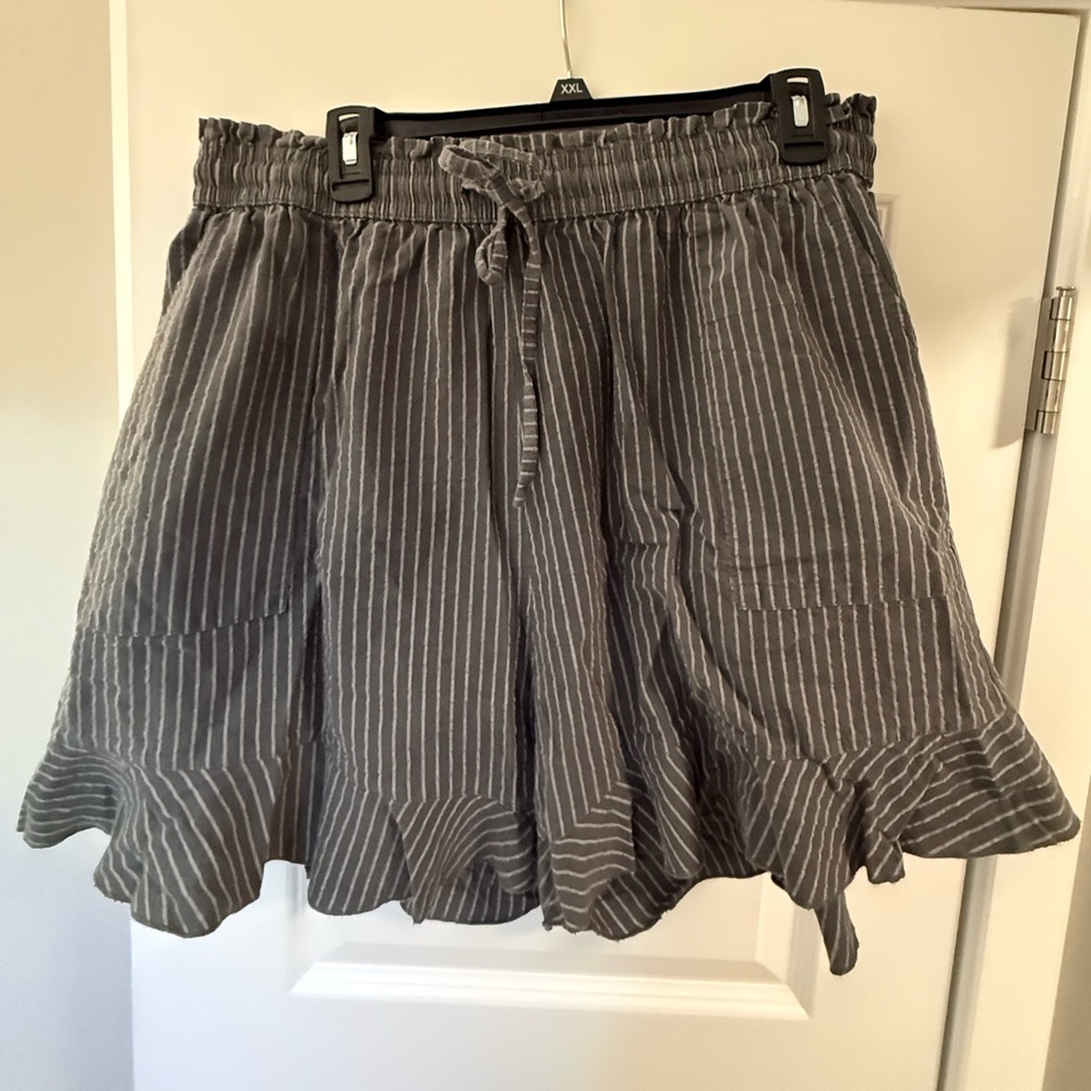 High Waist Striped Gray Women's  Ruffle Shorts